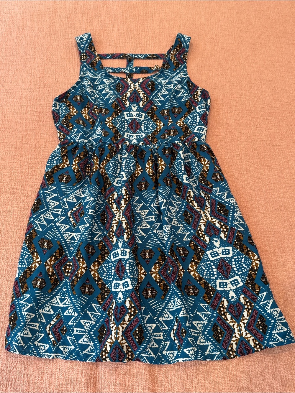 Wms large Teal Aztec Geometric Print Midi Dress